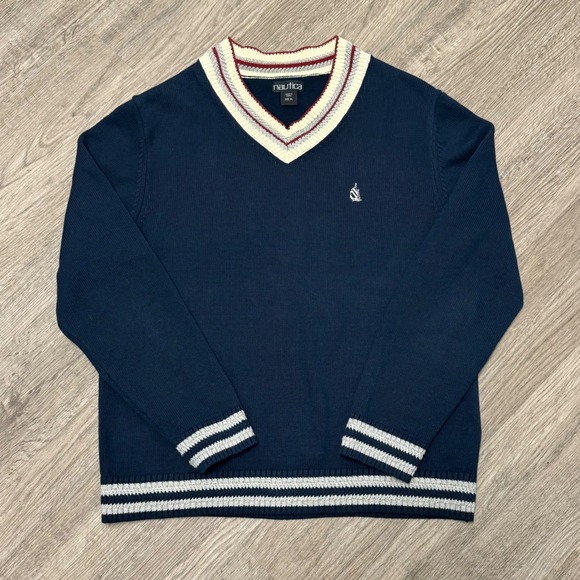 Nautica Other - Nautica Mens XL V-Neck Sweater Navy Blue Striped Trim Cricket Style Knit XL